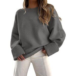 Women's Gray Oversized Long Sleeve Casual Fuzzy Knit Sweaters